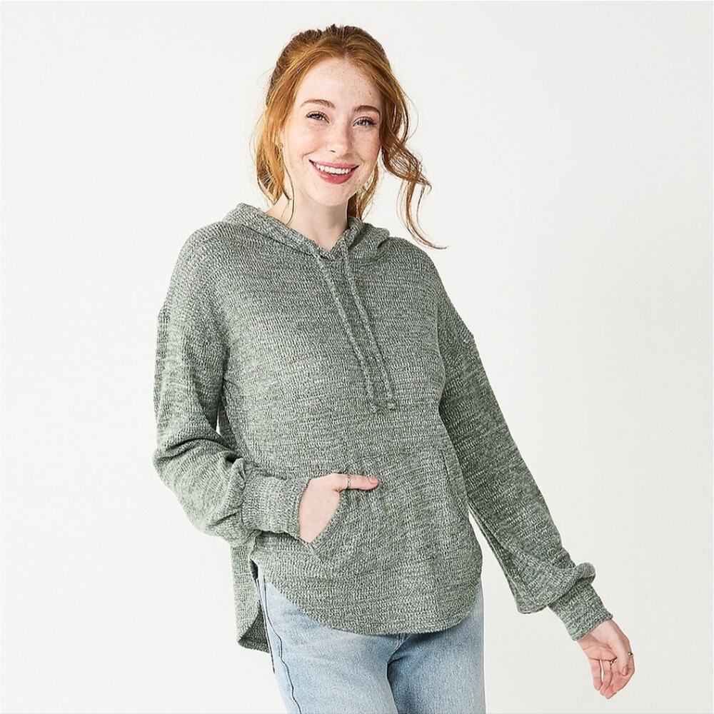 SO Balloon Sleeve Cozy Green Hoodie Size Small NWT Fall Winter